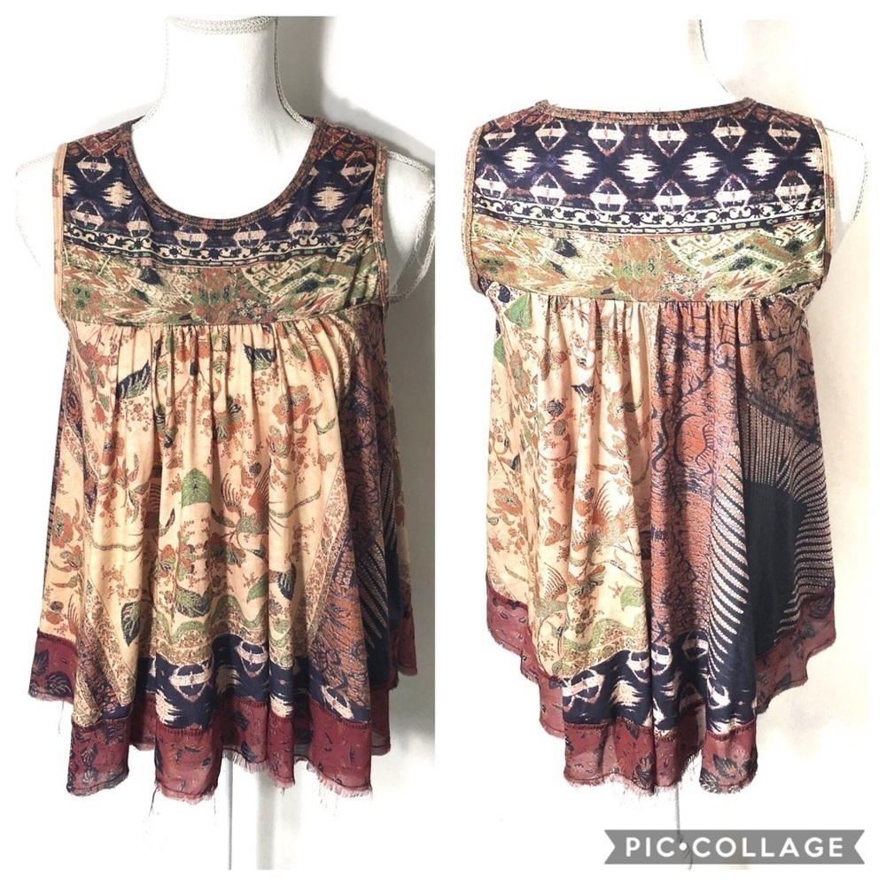 Liberty Garden Mosaic Tank Top XS Boho Red Blue